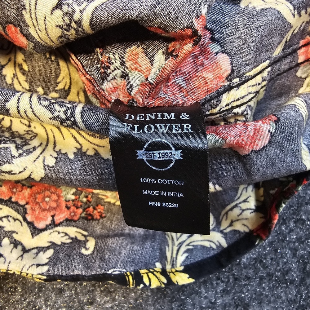 Denim & Flower Ricky Singh Shirt Mens Large Slim Fit Black Gold Floral Paisley - Picture 3 of 8